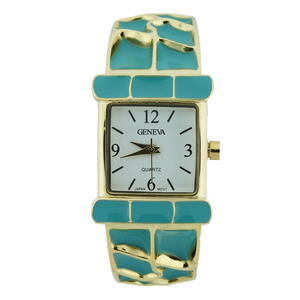 MULTI ENAMEL BANGLE CUFF WATCH(Gold Face）