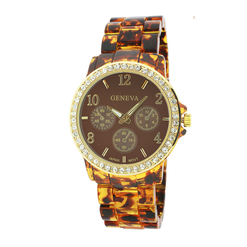 Round Face with Stones Plastic Link Watch (TTS)