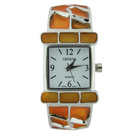 MULTI ENAMEL BANGLE CUFF WATCH(Silver Face)