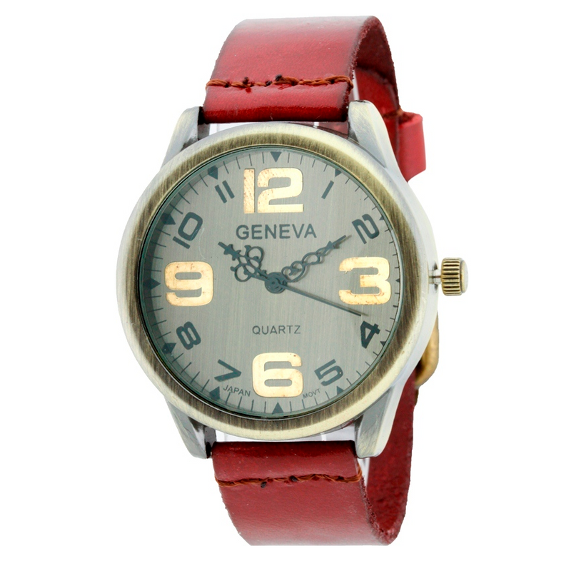 ANTIQUE UNISEX ROUND FACE STRAP WATCH WITH BIG NUMBERS