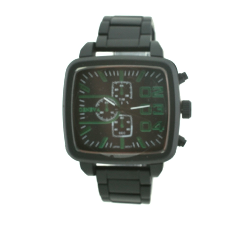 Sport Square Face Man Link Watch（Black face)