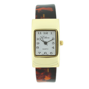 Rectangle Plain Face Hard Plastic Cuff Watch(Turtle shell)