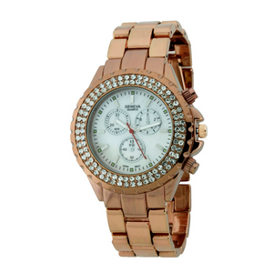 DOUBLE ROUND OF STONES SPORT METAL LINK WATCH