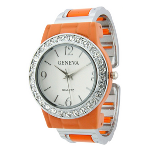 ROUND FACE CUFF WATCH WITH CRYSTALS