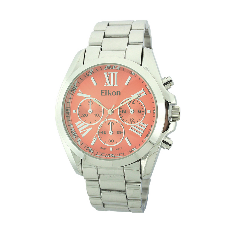 Round Face Roman Numeral Lady Link Watch With 3 Eyes（Silver）