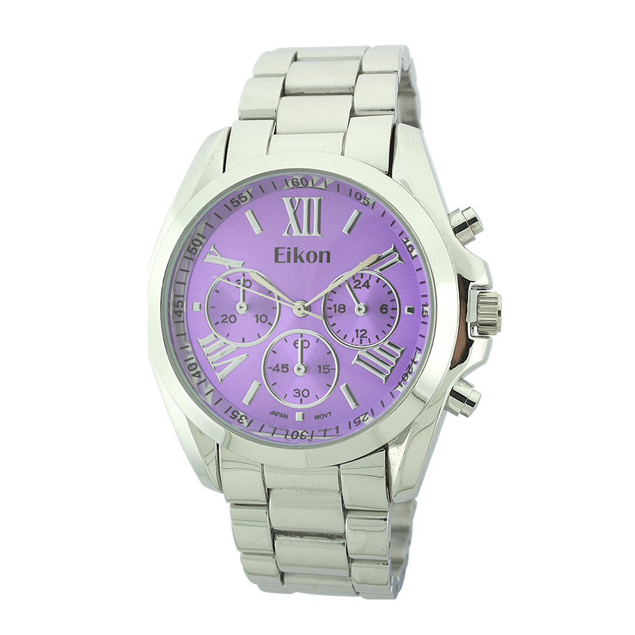 Round Face Roman Numeral Lady Link Watch With 3 Eyes（Silver）