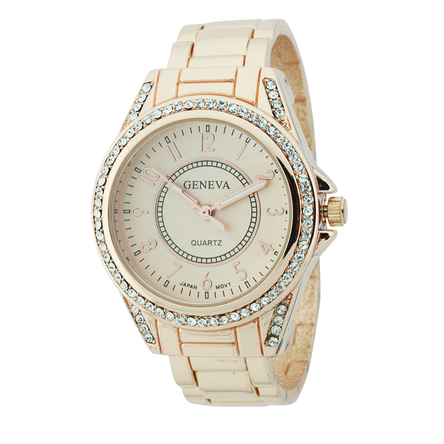 Round Face Cuff Sport Watch With Stones
