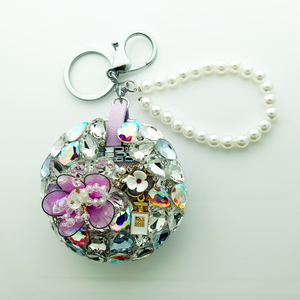 Circle Crystal Mirror flower Key Chain