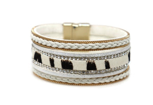 Animal Print Crystal strap Leather Magnetic Clasp Bracelet