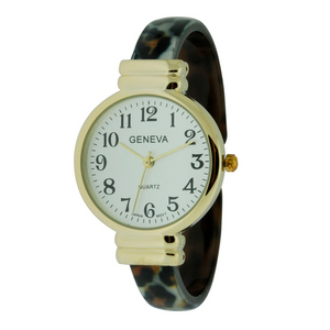 Round Thin LIZ. Cuff Watch(Leopard Print)