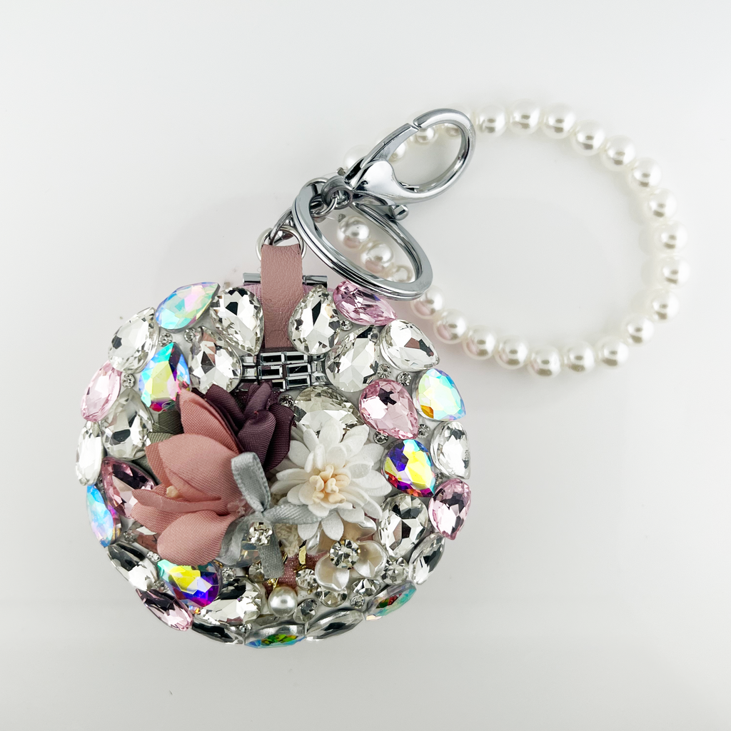 Circle Flower Crystal Mirror key chain