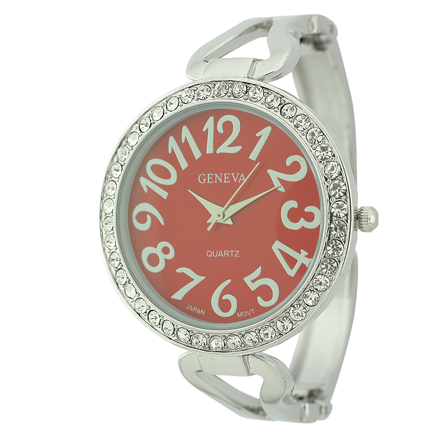 Round Face With Stones On Dial Cuff Watch