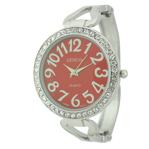 Round Face With Stones On Dial Cuff Watch