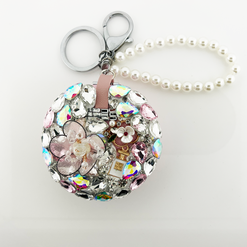 Circle Crystal Mirror flower Key Chain