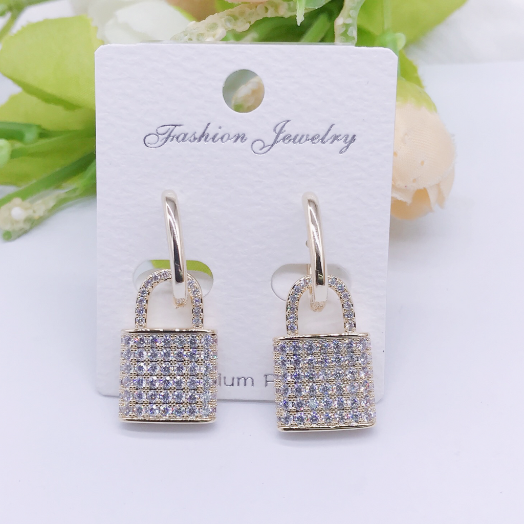 "lock" C.Z Rhodium Plated Crystal Earring