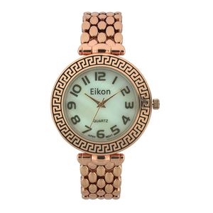 Round Face Maze Pattern, Mother Of Pearl Inner Dial Link Watch.