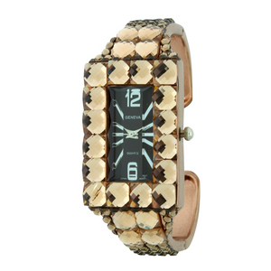 RECTANGLE FACE FANCY CRYSTAL CUFF WATCH