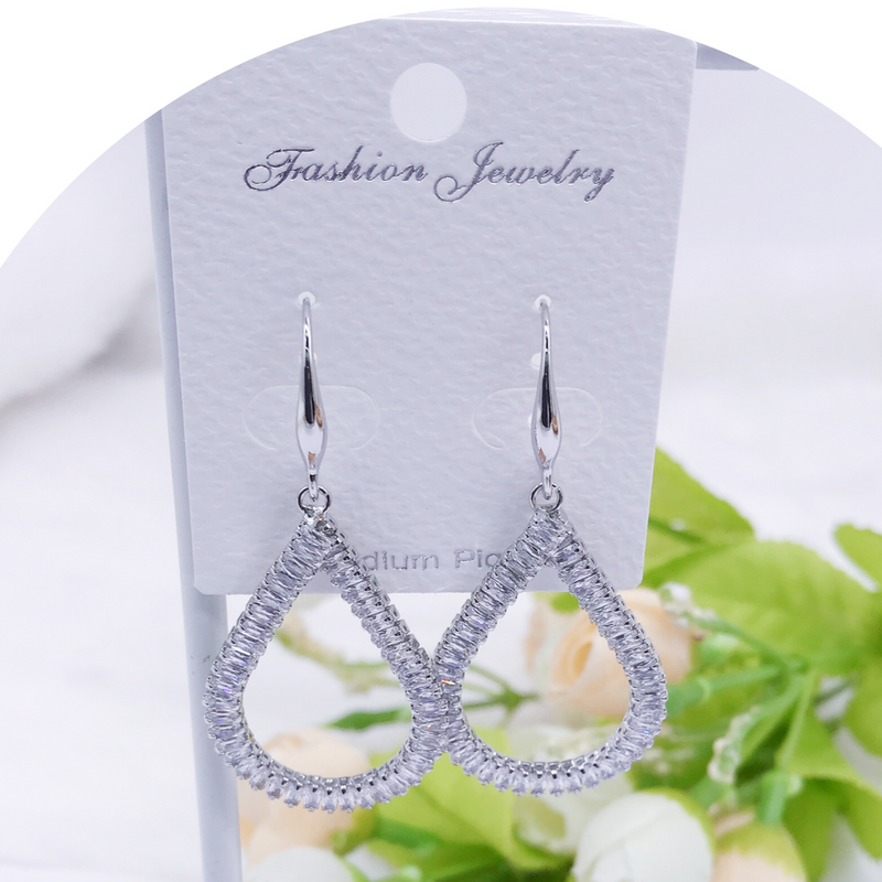 C.Z Rhodium Plated Crystal Teardrop Earring