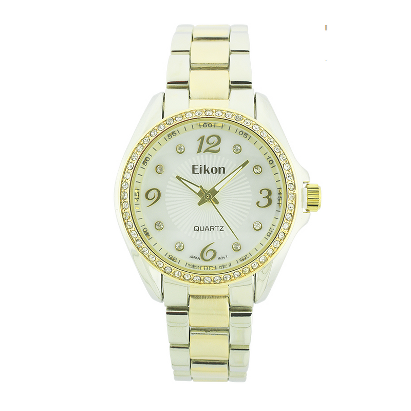 Round Face With Stone Lady Link Watch.