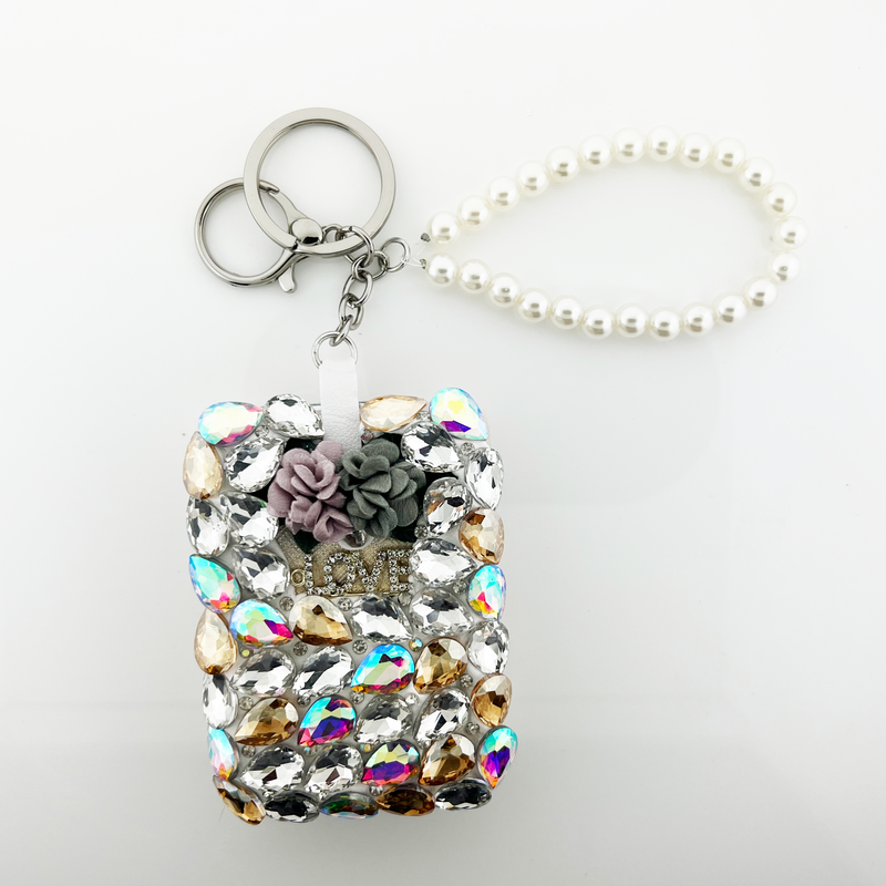 Rectangle Flower Crystal mirror key chain