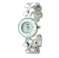 SMALL ROUND FACE CUFF WATCH WITH DOTS SOLID COLOR ON BAND.