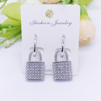 "lock" C.Z Rhodium Plated Crystal Earring