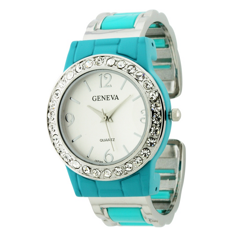 ROUND FACE CUFF WATCH WITH CRYSTALS