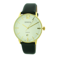 Round Face Men Watch Genuine Leather Band with Date(Gold face)