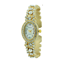 OVAL FACE FANCY CUFF WATCH WITH STONES AROUND