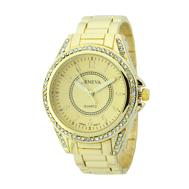 Round Face Cuff Sport Watch With Stones