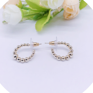 C.Z Rhodium Plated Crystal Bead Hoop Earring--style 1 (4 sizes)